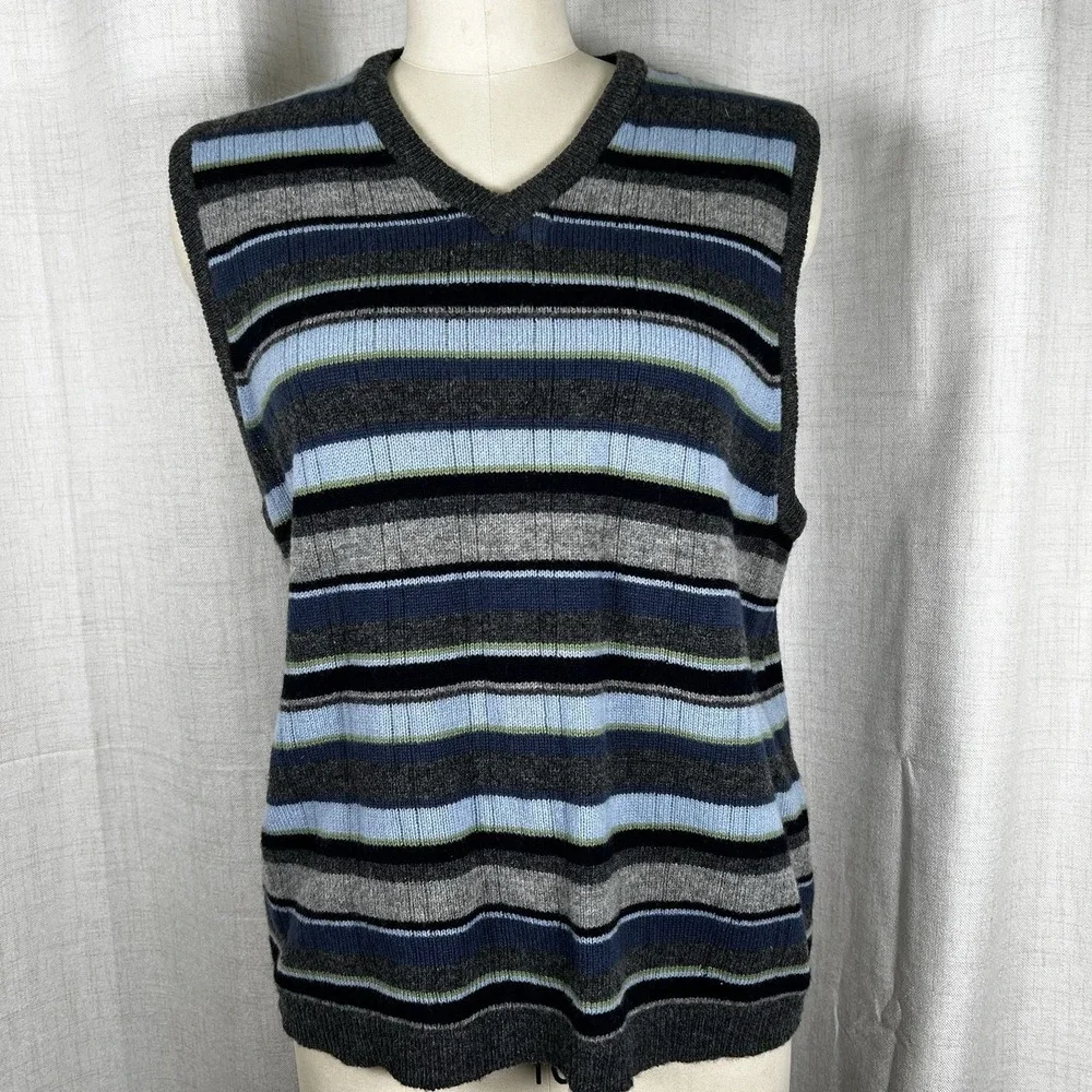 Vintage J. Crew Sweater‎ Vest Men's XL Striped Lambswool Preppy 90s Golf Grandpa